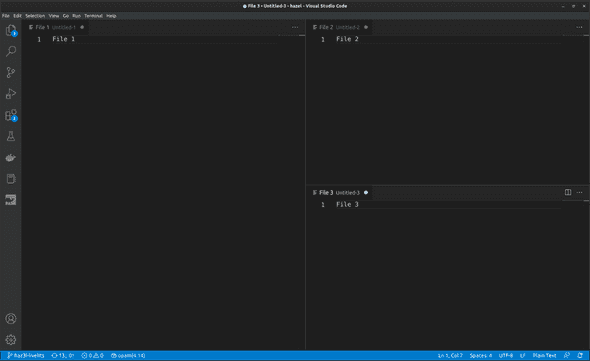 Text editor VSCode with in-editor splits and tabs.
