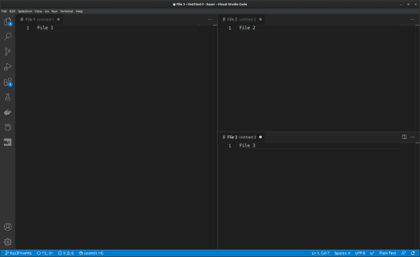 Text editor VSCode with in-editor splits and tabs.